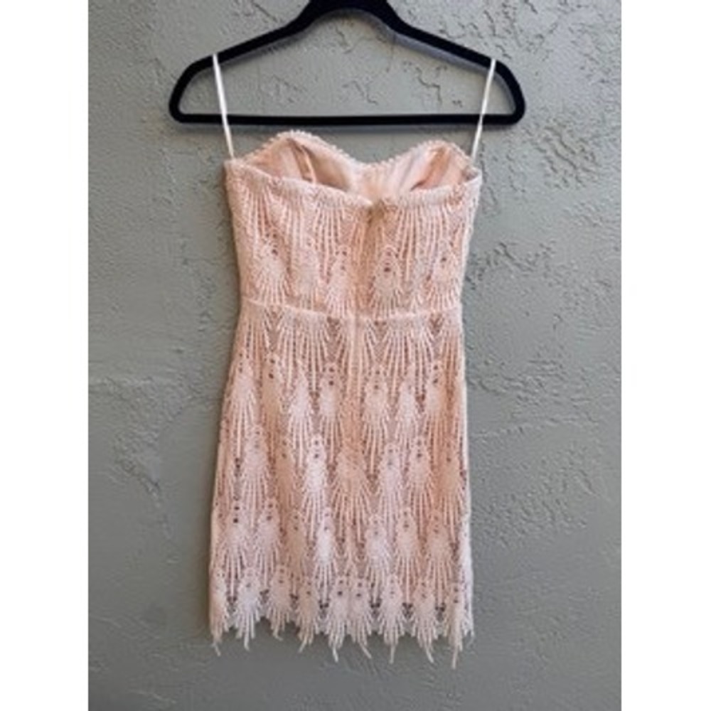 Aijek NEW Strapless Peach Crochet Lace Mini Dress Formal Wedding Coquette Party - Picture 9 of 11